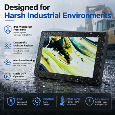 comprar Monitor táctil impermeable Industrial de 10,1 pulgadas, pantalla IP66 HDMI, pantalla táctil capacitiva de 1000-2000 Nits, OEM ODM Fabricación en línea
