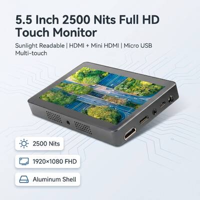 comprar Monitor táctil Full HD de 5,5 pulgadas, 2500 Nits, 1920 × 1080, HDMI, Mini HDMI, Micro USB, carcasa de aluminio, pantalla legible a la luz del sol Fabricación en línea