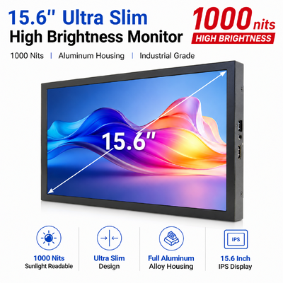 15.6 Inch 1000 Nits Outdoor High Brightness Monitor IPS LCD Display for Surveying Mapping GNSS RTK Equipment